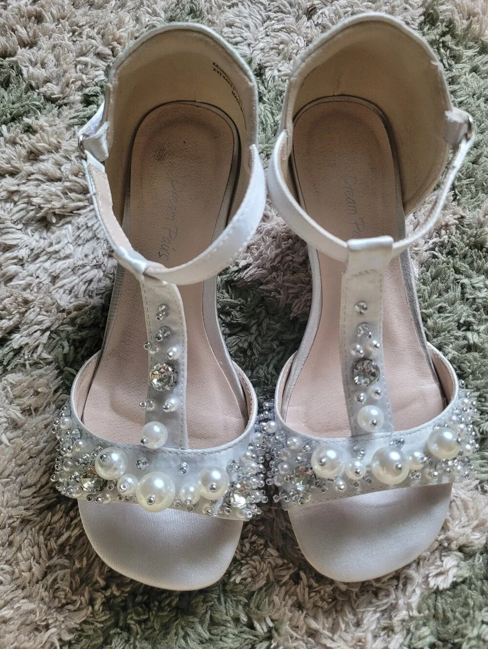 Dream Pairs White Pearl & Rhinestone T-Strap Sandals